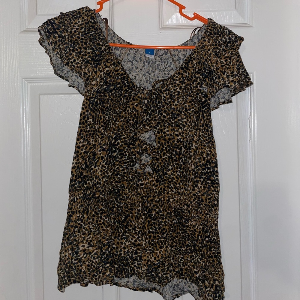 Old Navy Leopard Print V-Neck Blouse - Black & Brown
